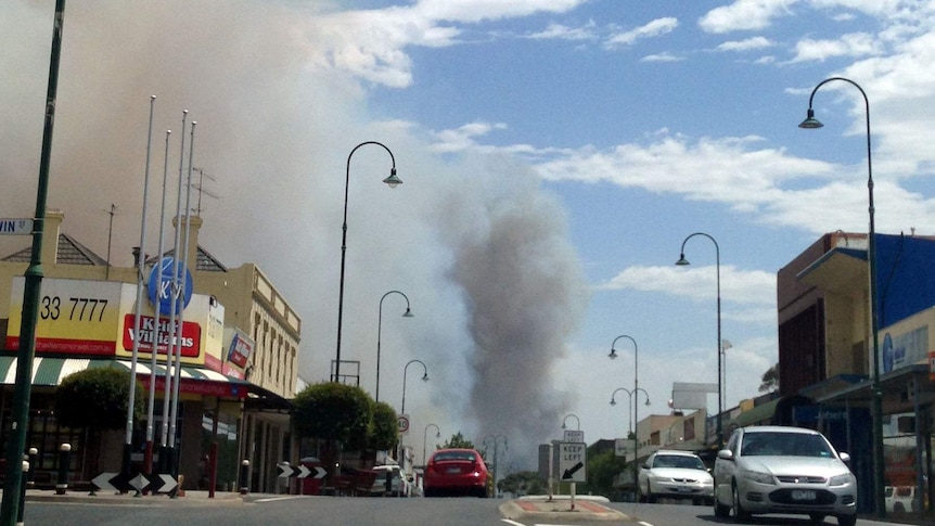 Smoke from the Hazelwood coal mine fire viewed from Morwell's main street