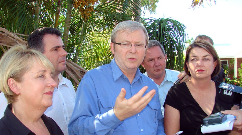 Mr Rudd says he had important work to do in the flood-ravaged town of Mackay in Queensland.