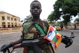Solider stands outside presidential palace in Bangui