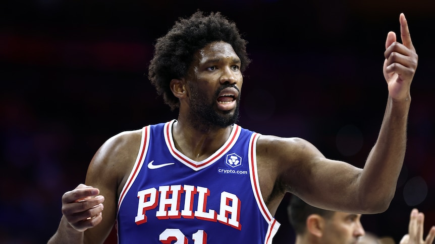 Joel Embiid pictured during the NBA playoffs