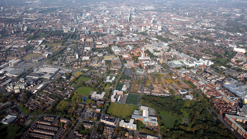 The city of Manchester, United Kingdom from the sky.