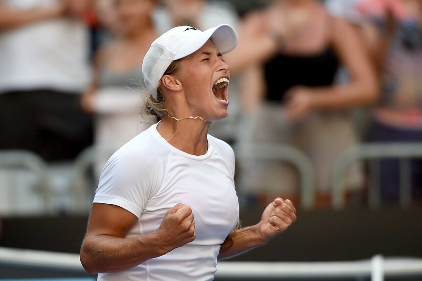 Yulia Putintseva celebrates win over Caroline Wozniacki