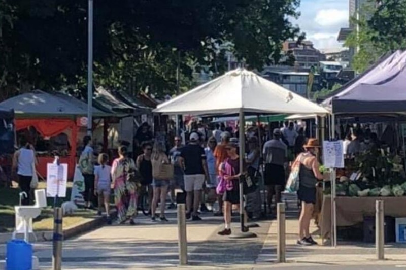 Big crowds at the Brisbane Powerhouse food markets on April 4, 2020.