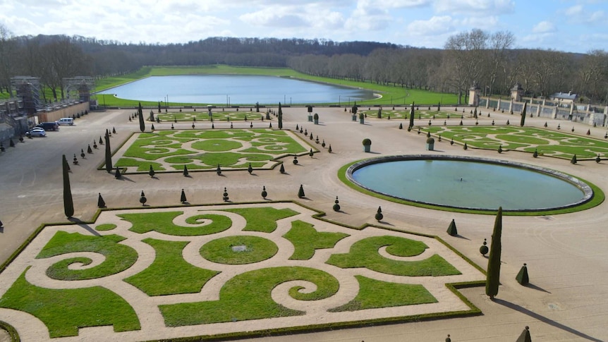 The gardens in the Palace of Versailles lies empty in Paris.