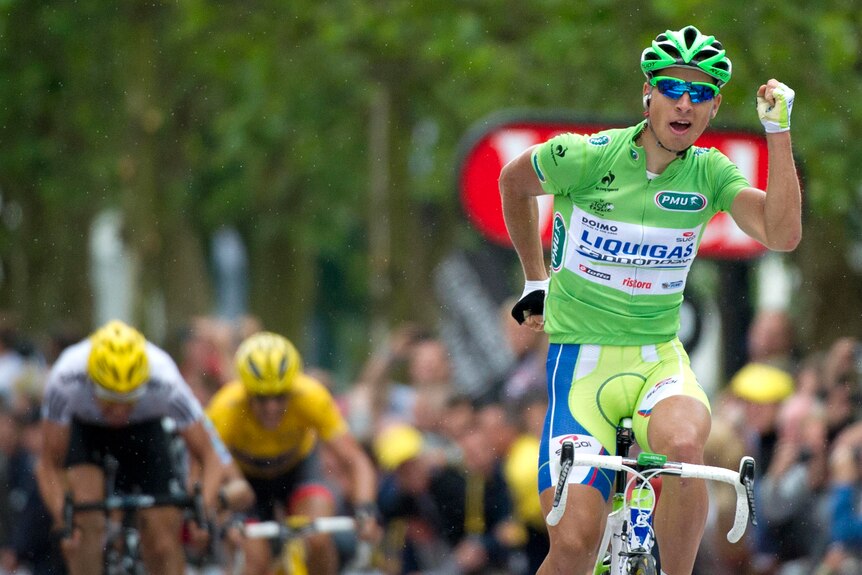 Peter Sagan wins the third stage of the 2012 Tour de France.