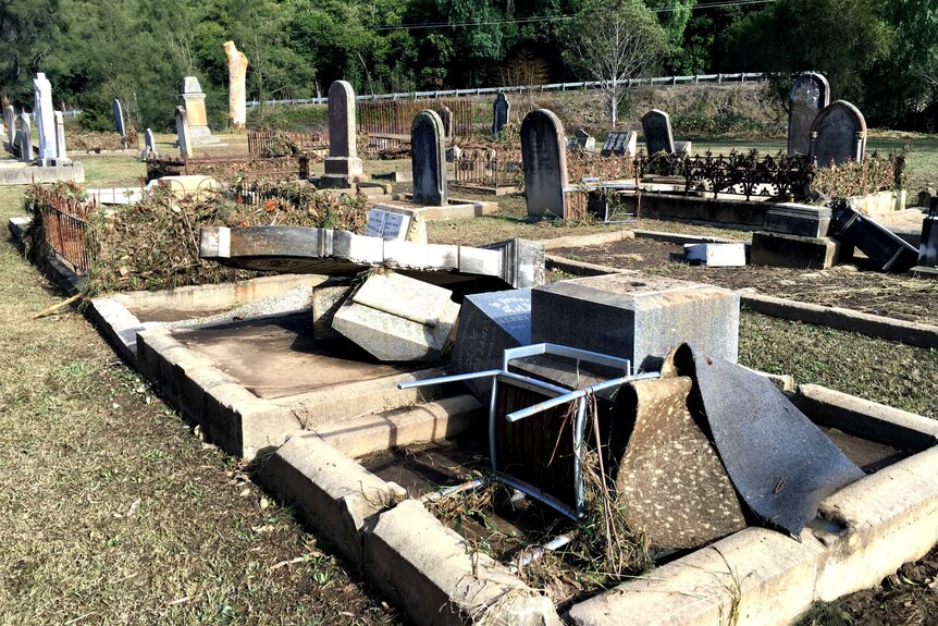 Graves, covered in debris.