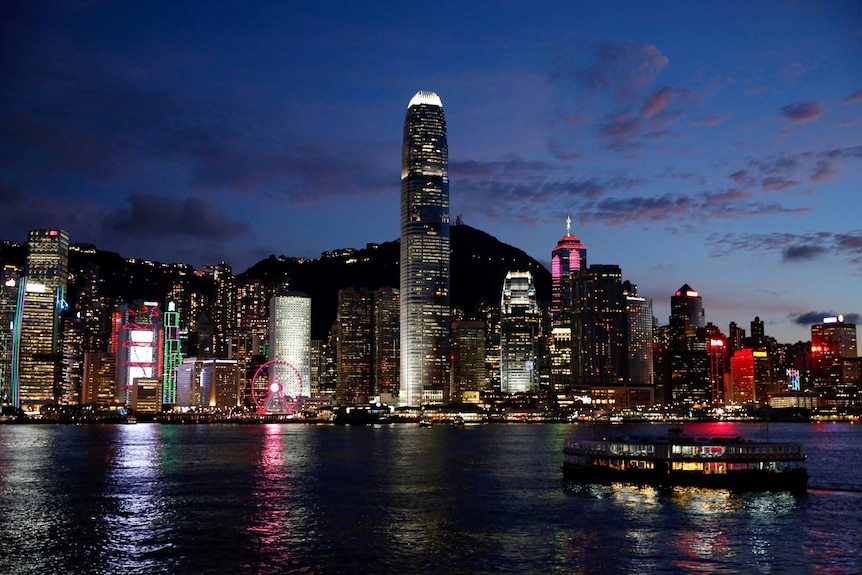 Hong Kong at night.