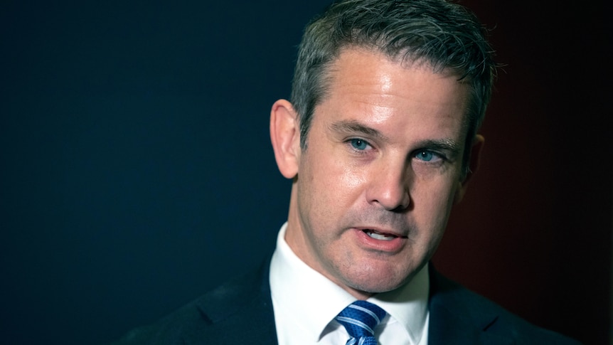 Illinois Republican Adam Kinzinger speaks to the media at the Capitol in Washington.