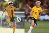 A soccer player wearing yellow and green in two different years