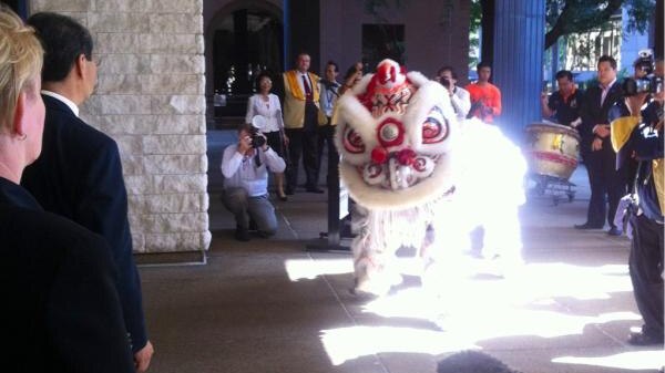 The Chinese lion dance wishes good luck to Queensland's new Cabinet in Brisbane