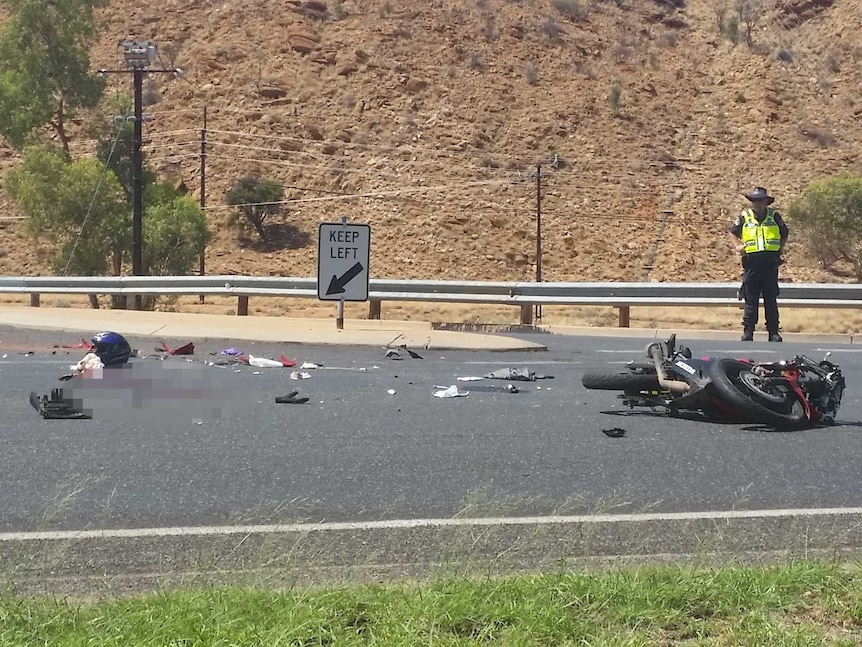 The scene of the crash on Stott Terrace, in which a rider was knocked off his motorcycle.