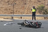 The scene of the crash on Stott Terrace, in which a rider was knocked off his motorcycle.
