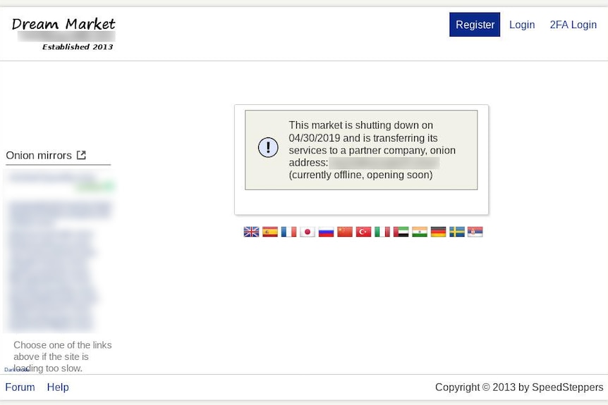 Dark net marketplace Dream Market announces on its website it will be ceasing operations.
