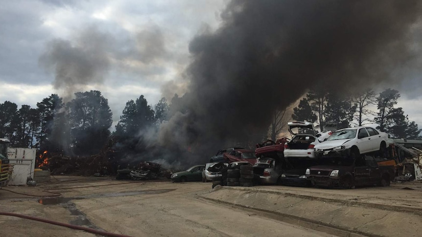 Mattresses on fire in Fyshwick.