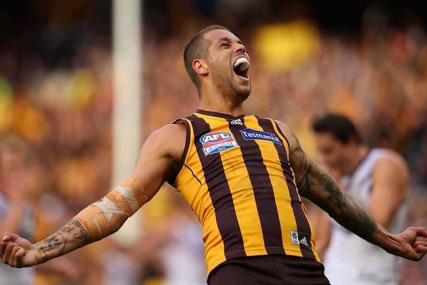 Lance Franklin celebrates grand final win