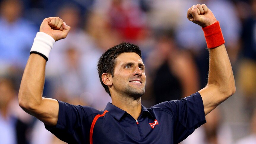 Djokovic celebrates first-round win
