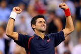 Djokovic celebrates first-round win
