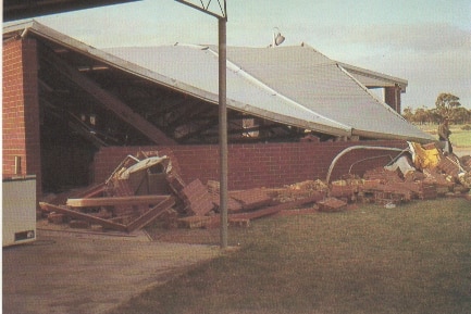 an old building collapsed, bricks everywhere