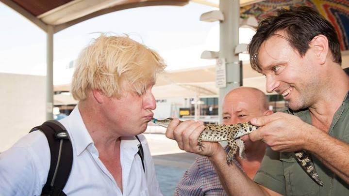 Boris Johnson meets George the croc in Darwin