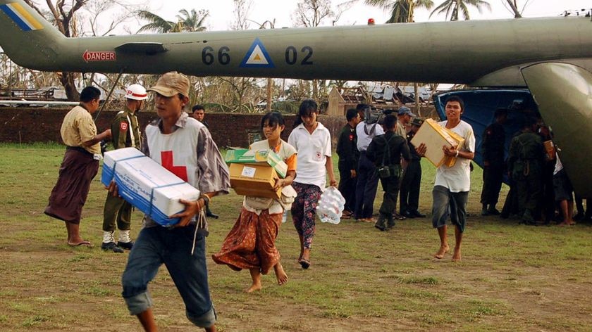Relief goods arrive in the Irrawaddy Delta
