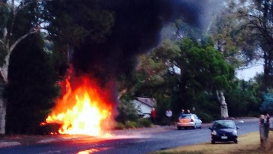 The car was hit by lightning above a gas rupture on Dryandra Street, O'Connor.