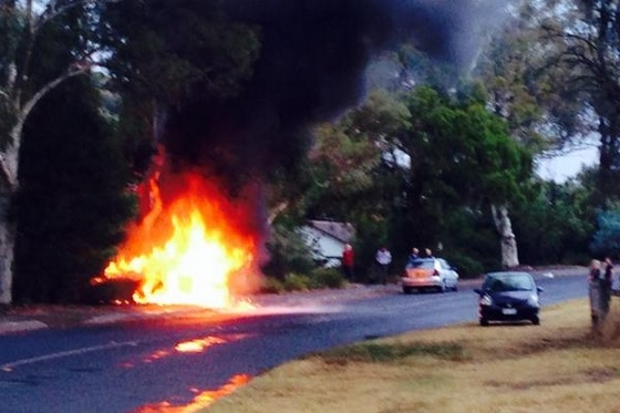 The car was hit by lightning above a gas rupture on Dryandra Street, O'Connor.
