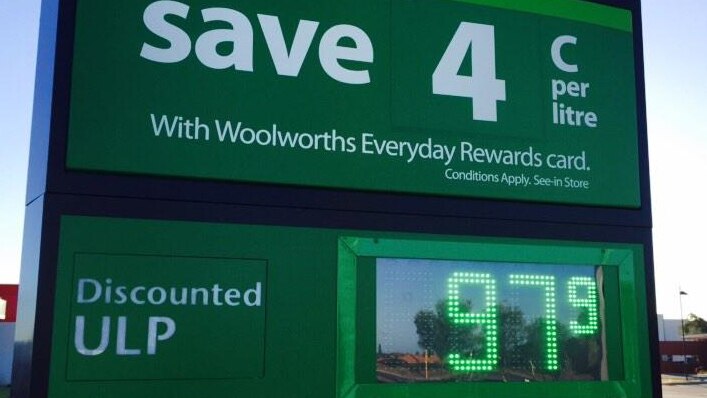 Petrol price sign at Woolworths service station