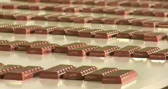 Chocolate on a conveyor belt