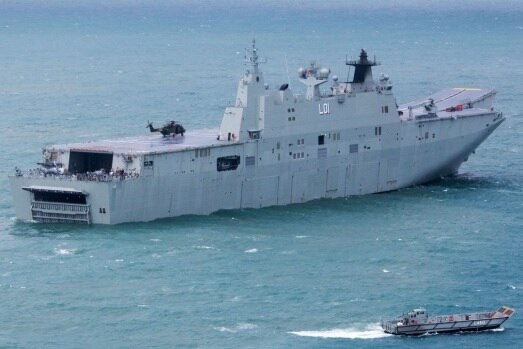The Australian navy's HMAS Adelaide can carry more than 1100 personnel, 100 armoured vehicles and 12 helicopters.