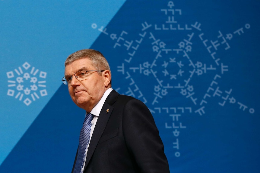 IOC President Thomas Bach prior to a press conference for the Pyeongchang Winter Olympics.