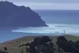 Footage shows waves surge rolling in from Tokomaru Bay