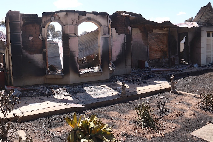 A house destroyed by bushfire at Hamley Bridge,