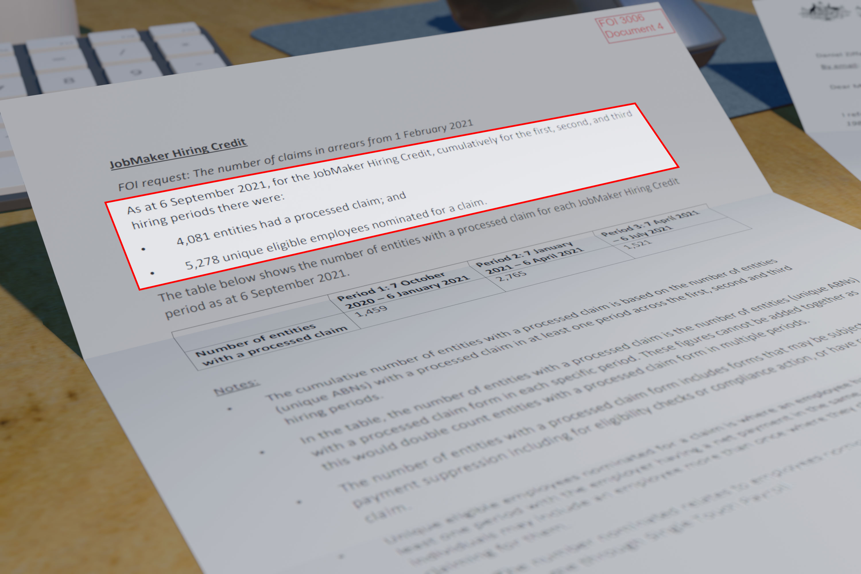 Treasury documents provided to the ABC under an FOI request.