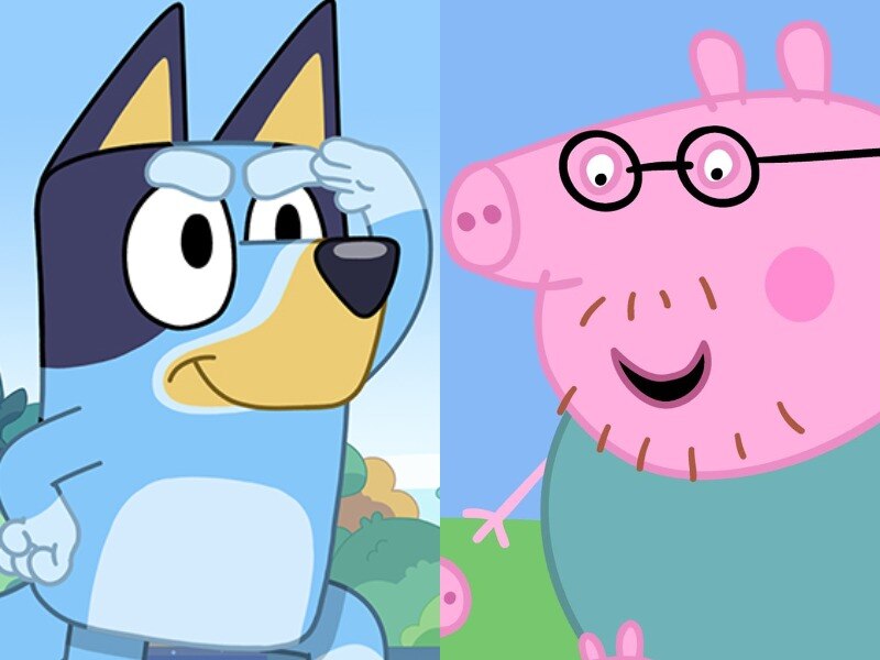 A composite photo of Bandit and Daddy Pig