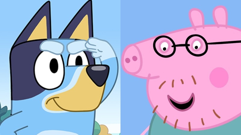 A composite photo of Bandit and Daddy Pig
