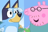 A composite photo of Bandit and Daddy Pig