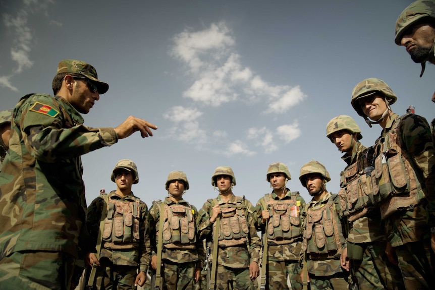 Afghan soldiers gather in Afghanistan