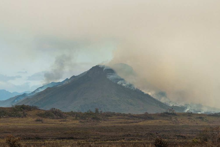 Smoke from fires on Mount Solitary, Tasmania, January 2019.