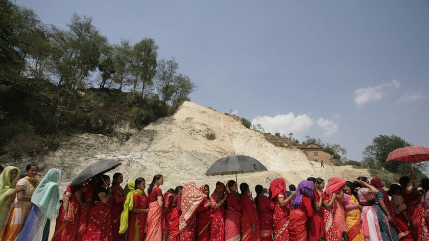 Women queue to vote in the Nepali elections