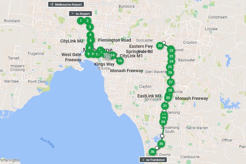A map of toll roads in south-east Melbourne