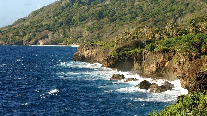 A shot of coastal cliffs with some wild forest above.