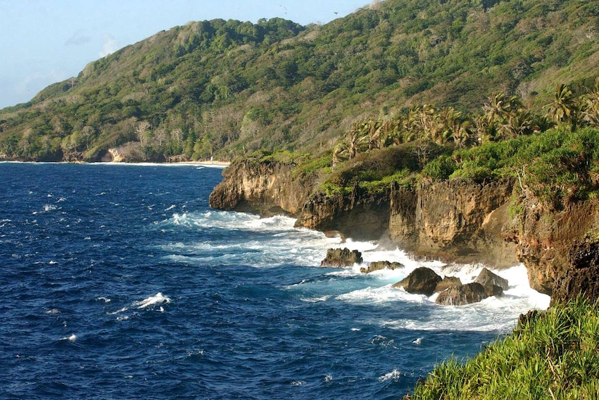 A shot of coastal cliffs with some wild forest above.