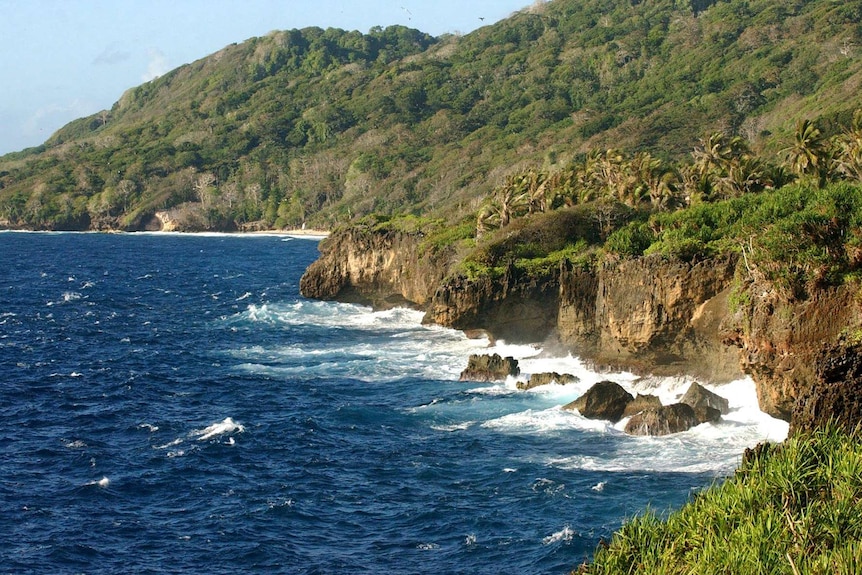A shot of coastal cliffs with some wild forest above.