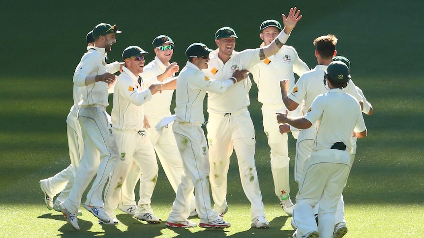 Australia celebrates victory over the West Indies
