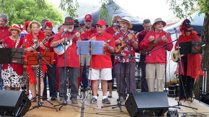 Hobart Ukulele Group performing at an event