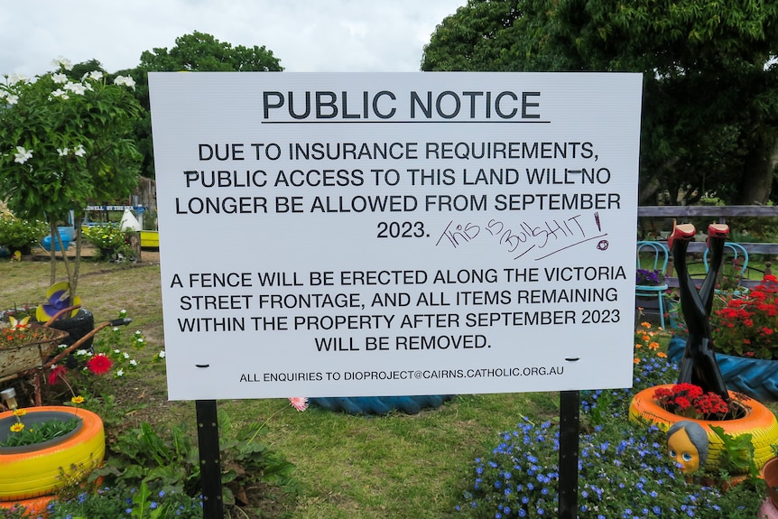 A sign out the front of the garden states 'due to insurance requirements there will be no public access from September.