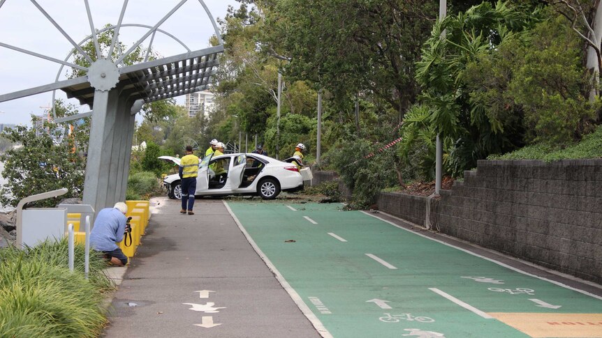 The man lost control of his car on Coronation Drive and ended up on a bike path.