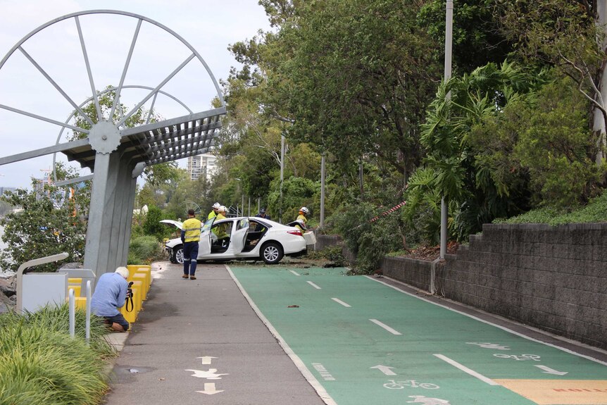 The man lost control of his car on Coronation Drive and ended up on a bike path.