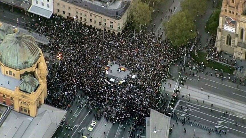 Aerial view of Melbourne protest against closure of remote communities