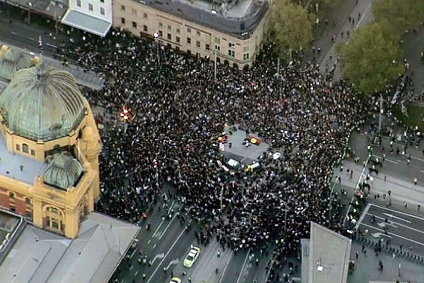 Aerial view of Melbourne protest against closure of remote communities